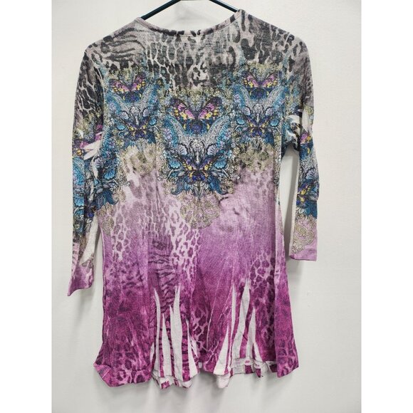 Cactus Tunic Top Wearable Art Butterfly Print Womens Small Purple Rhinestones - Picture 6 of 7